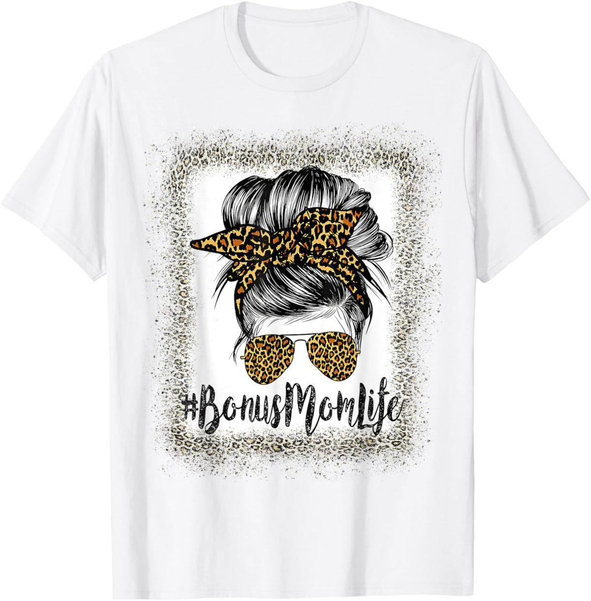 Bonus Mom Life Hair Bandana Glasses Leopard Mother's Day T