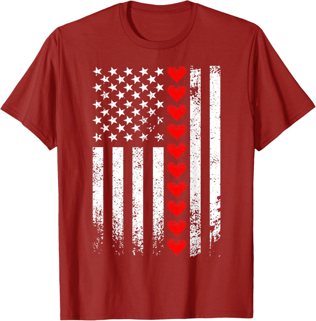 Vintage Valentines Day American Flag Hearts Mens Boys Kids