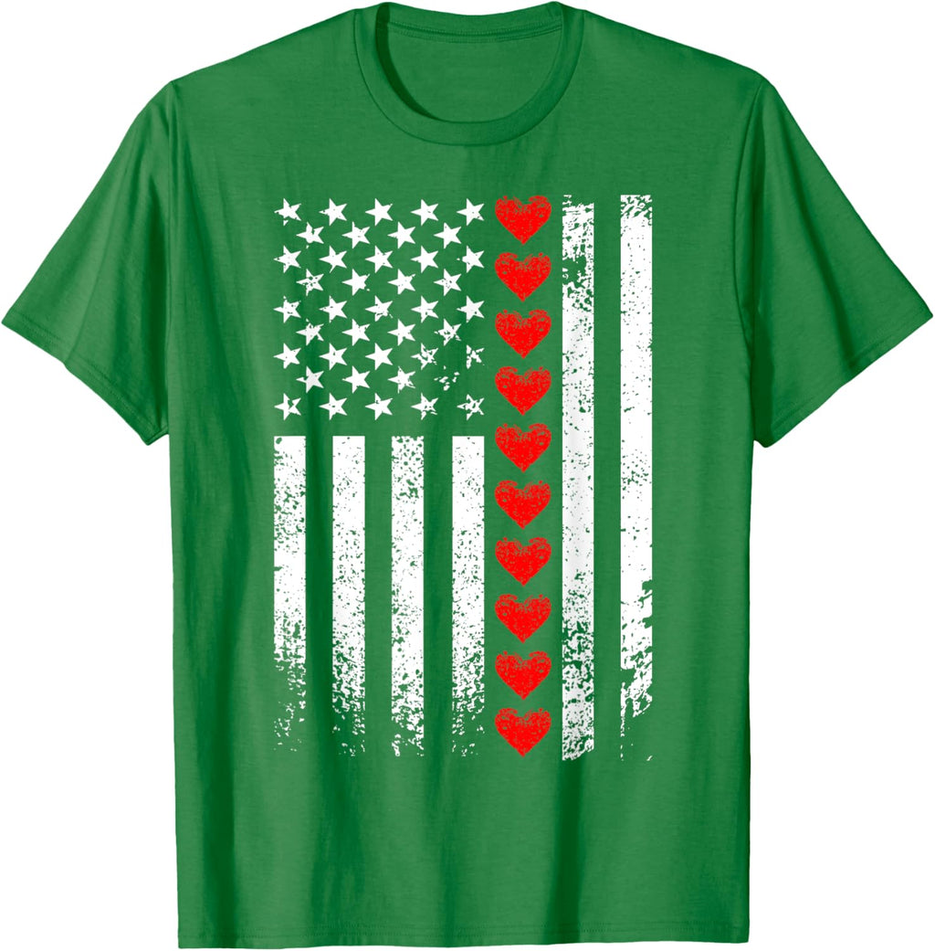 Vintage Valentines Day American Flag Hearts Mens Boys Kids