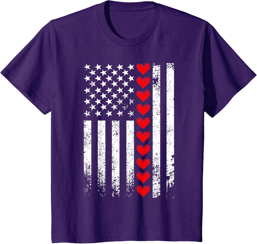 Vintage Valentines Day American Flag Hearts Mens Boys Kids